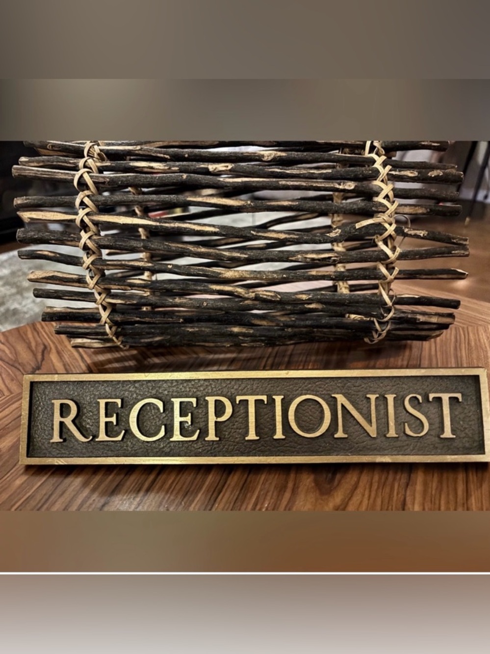 RECEPTIONIST Desk Sign: era 1960's to 1980's